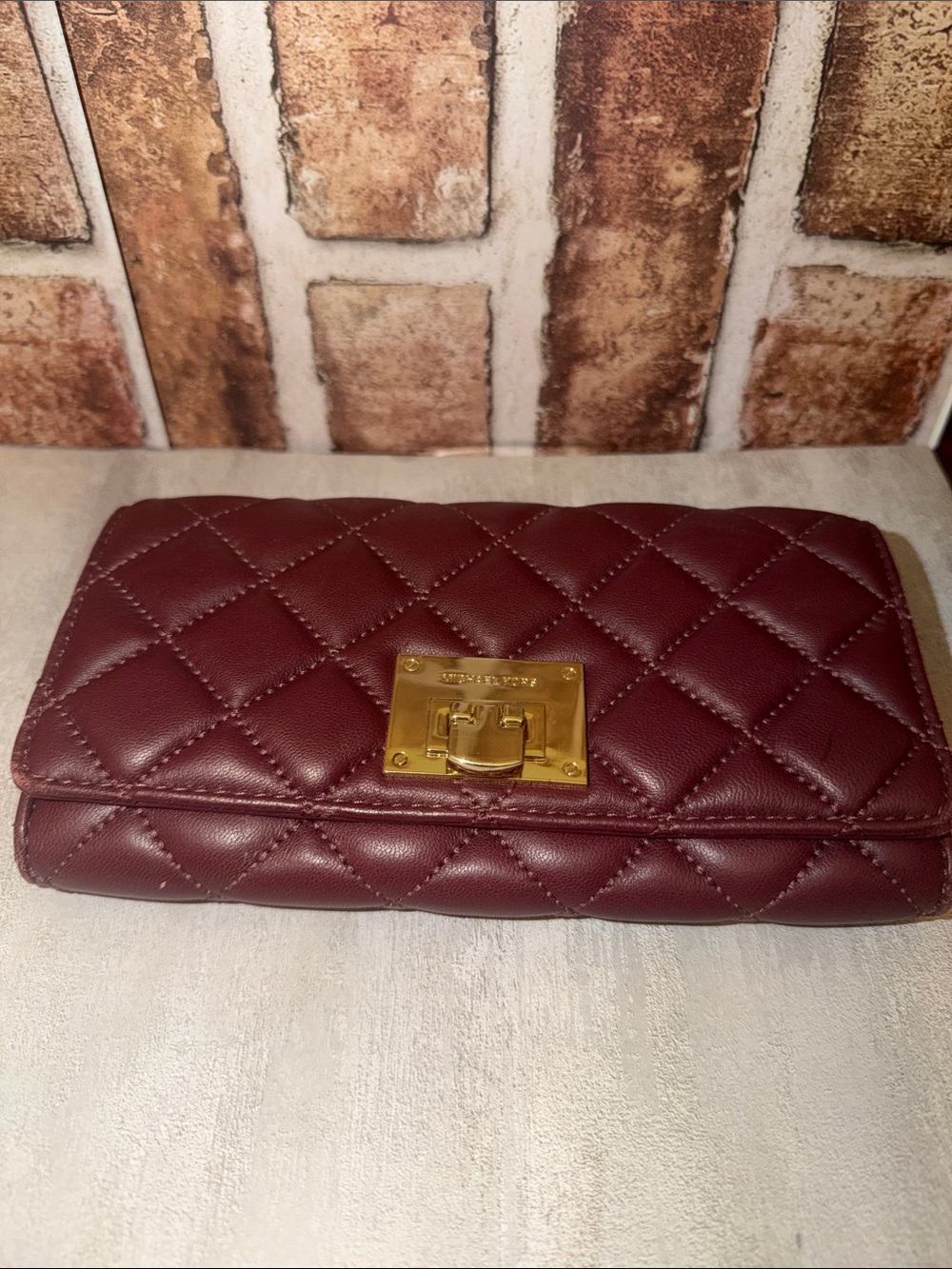 Michael Kors Quilted Burgundy Wallet with Gold Hardware